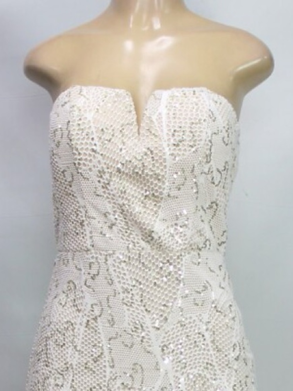 Bailey Blue Long Ivory & Gold sequins Lace dress prom wedding XL Extra Large